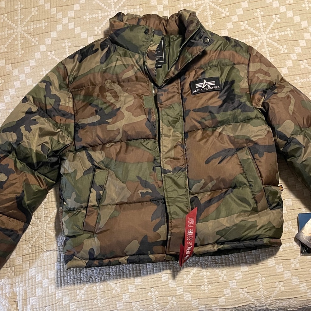 Alpha Industries Camouflage Puffer Jacket with Red Tag